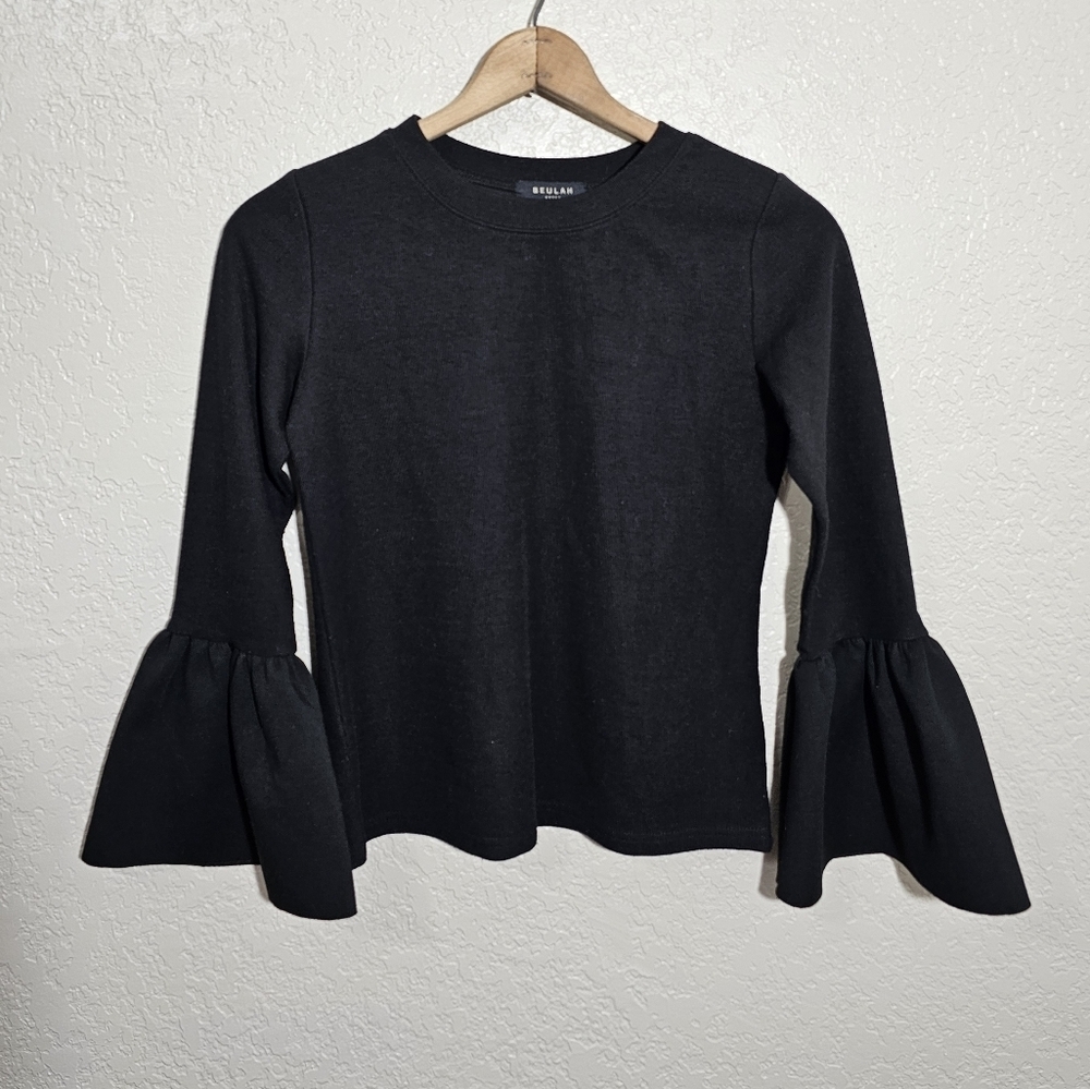 Beulah Solid Black Bell Sleeve Blouse